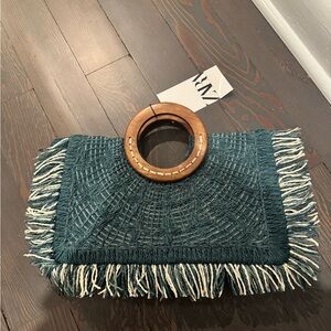 Zara Teal and Cream Fringe Clutch